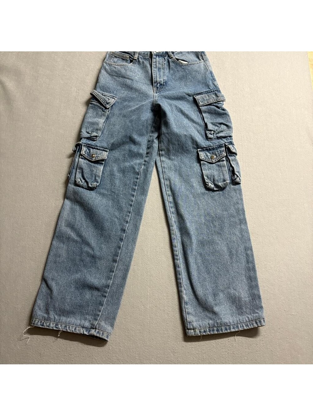 Aqua Cargo Jeans Womens XS Blue Denim Wide Leg High Rise 100% Cotton Utility